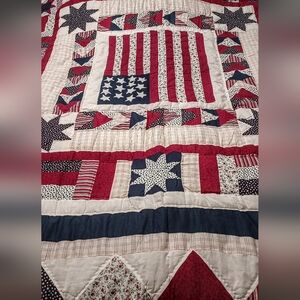 New Patriotic Flag,Red White& Blue Stars,machine& hand Quilted Bedspread90"x87"